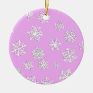 White 3-d snowflakes on an orchid background ceramic tree decoration