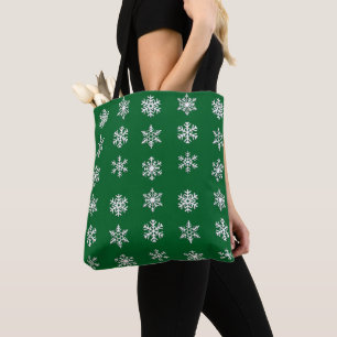 White 3-d snowflakes on Emerald Green  Tote Bag