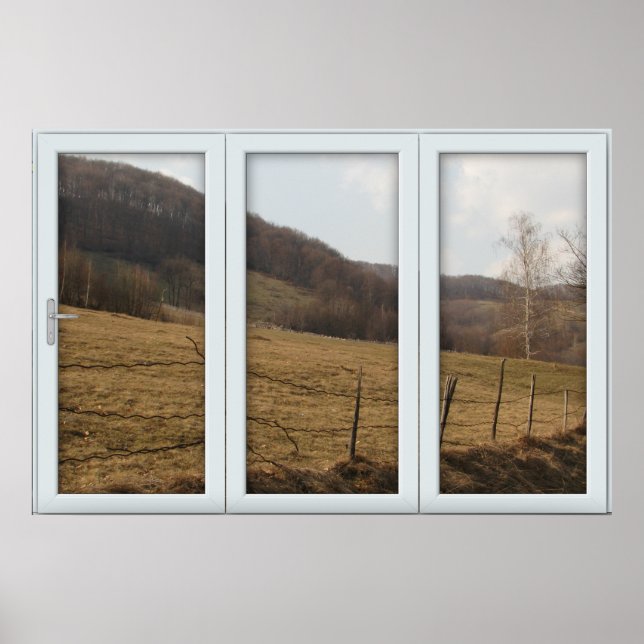 White 3 Pane Window Illusion Country Autumn Poster (Front)