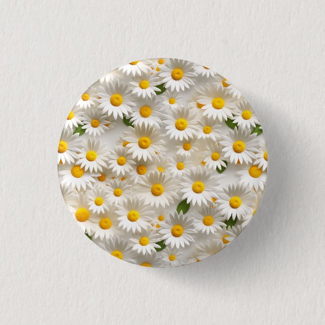 White 3D Daisy Seamless Pattern 3 Cm Round Badge (Front)