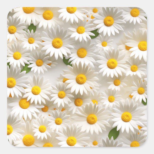 White 3D Daisy Seamless Pattern Square Sticker (Front)