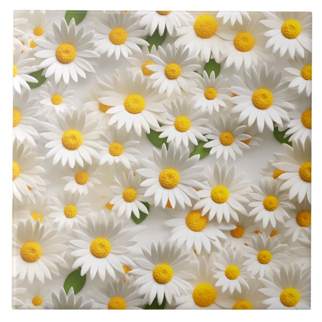 White 3D Daisy Seamless Pattern Tile (Front)