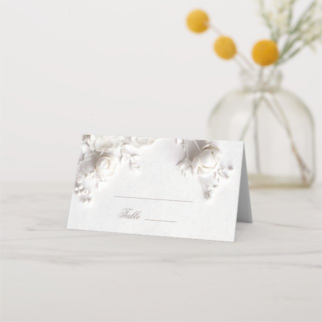 White 3D Flowers Arched Wedding Place Card (Front)