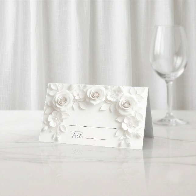 White 3D Flowers Arched Wedding Place Card (Creator Uploaded)