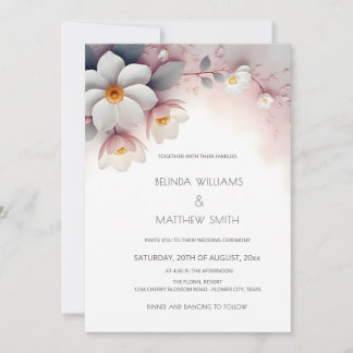 White 3D Flowers Invitation