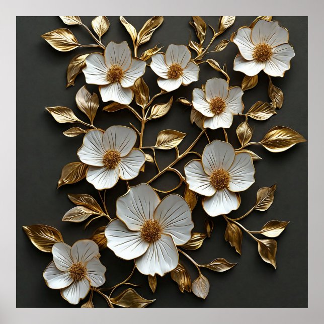 White 3d flowers poster (Front)