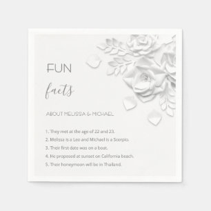 White 3D Flowers Roses Fun Facts Wedding  Napkin