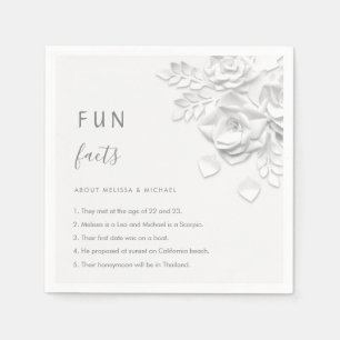 White 3D Flowers Roses Fun Facts Wedding  Napkin