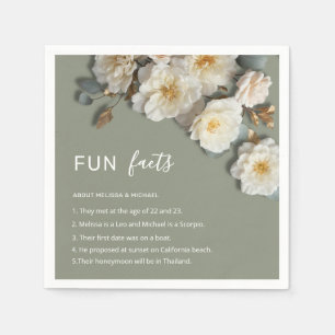 White 3D Flowers Roses Fun Facts Wedding Napkins