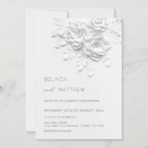 White 3D Flowers Roses Minimalist Wedding Invitati