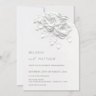 White 3D Flowers Roses Minimalist Wedding Invitation