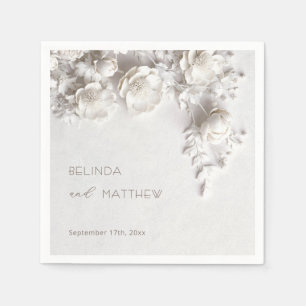 White 3D Flowers Roses Minimalist Wedding  Napkin
