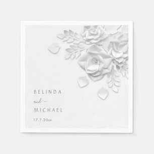 White 3D Flowers Roses Minimalist Wedding  Napkin