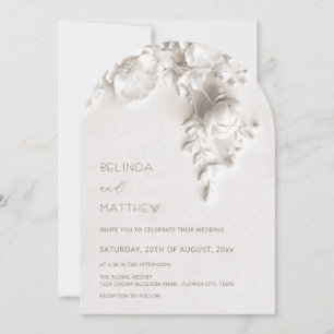 White 3D Flowers Roses Wedding Invitation