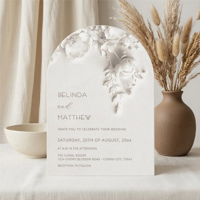 White 3D Flowers Roses Wedding Invitation (Creator Uploaded)