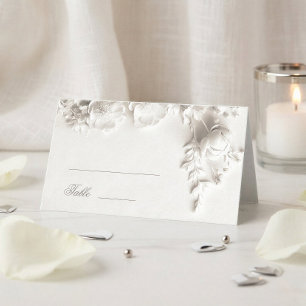 White 3D Flowers Wedding Place Card