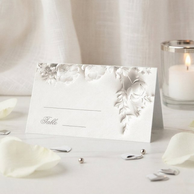 White 3D Flowers Wedding Place Card (Creator Uploaded)