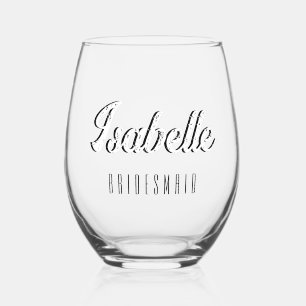 White 3D Funny Name Bridesmaid   Stemless Wine Glass
