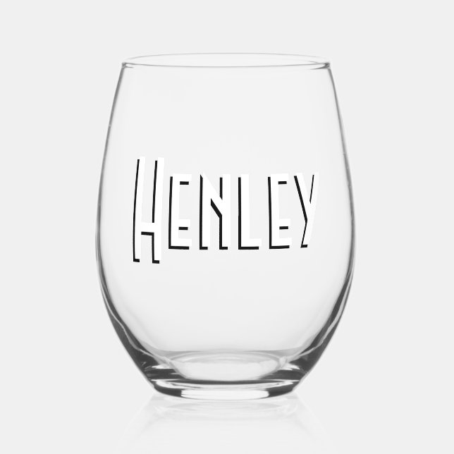 White 3D Minimalist Modern Name  Stemless Wine Glass (Front)
