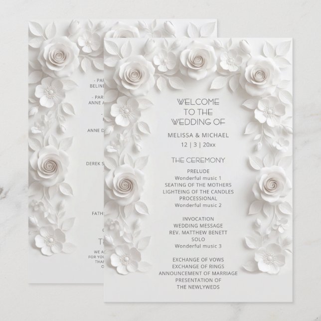 White 3D Roses Floral Arch Programme (Front/Back)