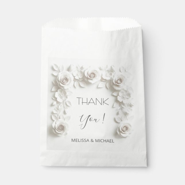 White 3D Roses Wedding Thank You Favour Bags (Front)