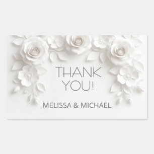 White 3D Roses Wedding Thank You Rectangular Sticker