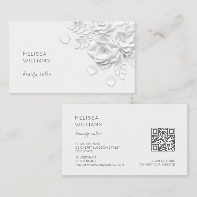 White 3D Simple Flowers Business Card (Front/Back)