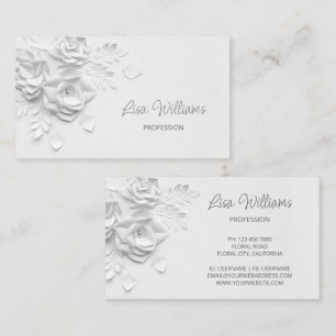 White 3D Simple Flowers Business Card