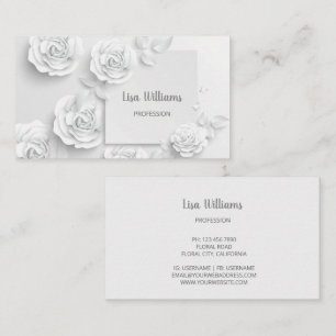 White 3D Simple Flowers Business Card