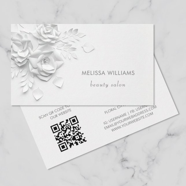 White 3D Simple Flowers Business Card (Creator Uploaded)