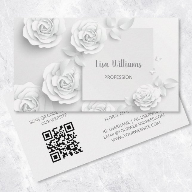 White 3D Simple Flowers Business Card (Creator Uploaded)