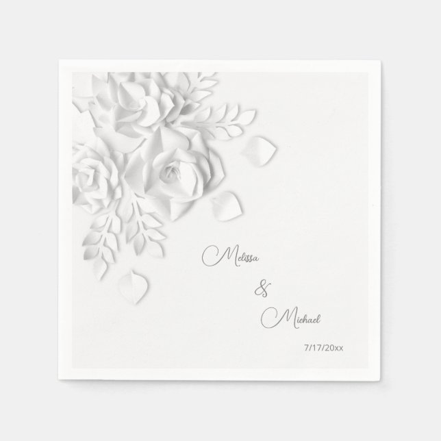 White 3D Simple Flowers Wedding Napkin (Front)