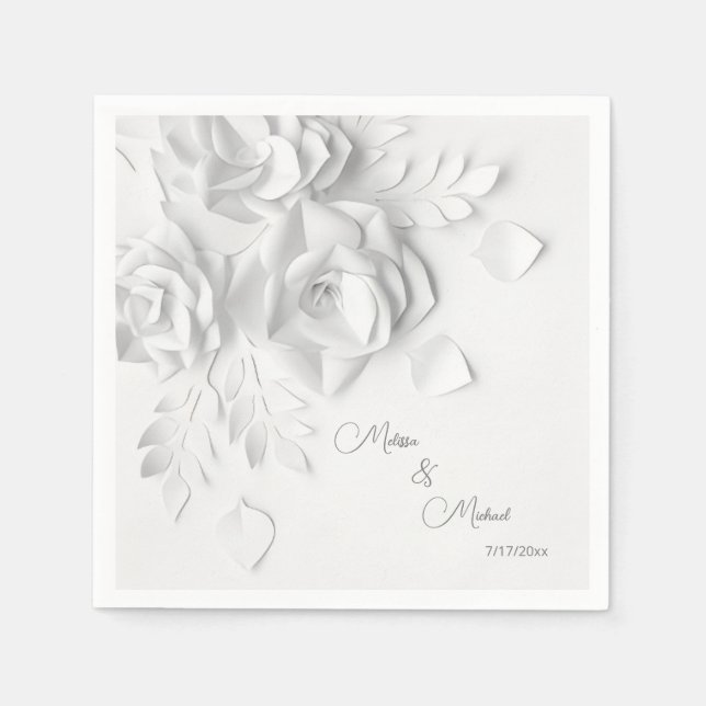 White 3D Simple Flowers Wedding Napkin (Front)