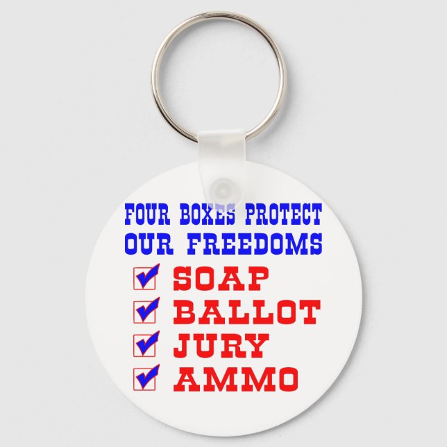 White 4 Boxes Protect Freedoms Key Ring (Front)