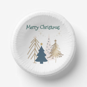 White 4 Green Pink Gold Christmas Trees Party Paper Plate