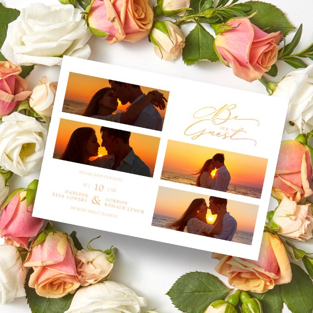 White 4 Photos Collage Be our Guest Quote Wedding Save The Date (Creator Uploaded)