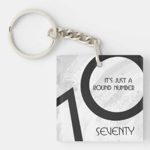White 70 Decade Birthday Key Ring