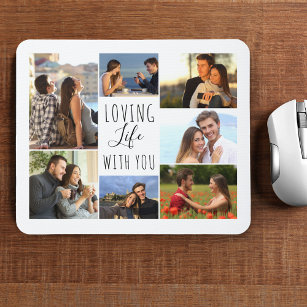 White 7 Photo Collage   Loving Life with You Mouse Mat