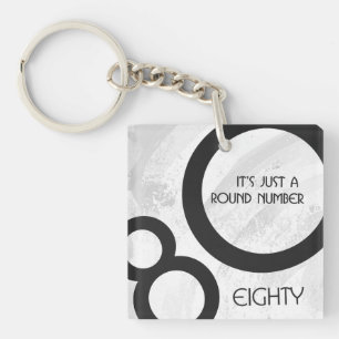 White 80 Decade Birthday Key Ring