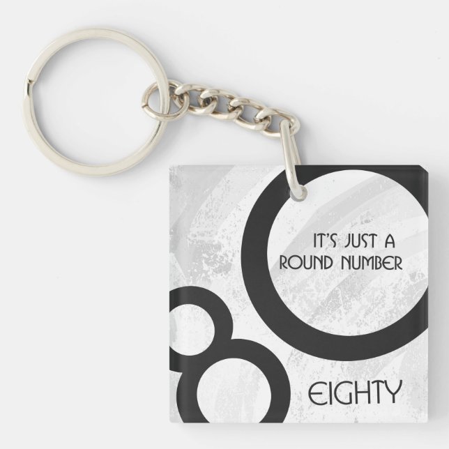 White 80 Decade Birthday Key Ring (Front)