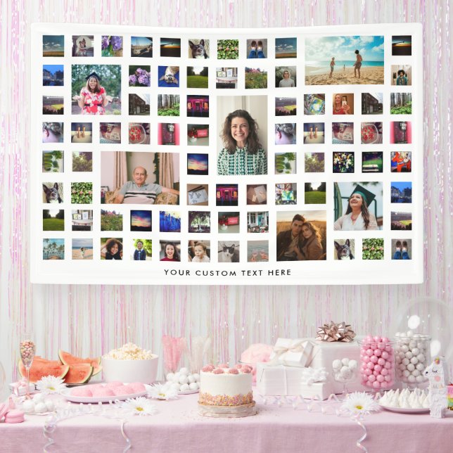 White 80 Photo Collage Birthday Party Banner (Party)