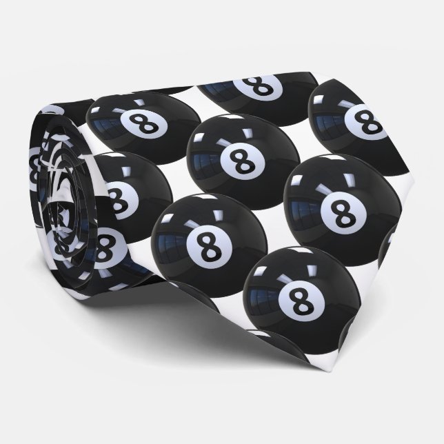 White 8 Ball Billiards Pool Player Cool Tie (Rolled)