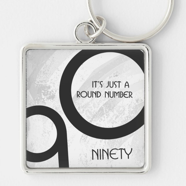 White 90 Decade Birthday Key Ring (Front)