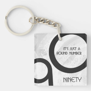 White 90 Decade Birthdday Key Ring