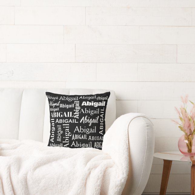 White ABIGAIL Name On Black Cushion (Couch)