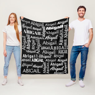 White ABIGAIL Name On Black Fleece Blanket
