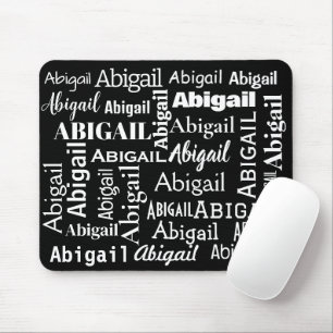 White ABIGAIL Name On Black Mouse Mat