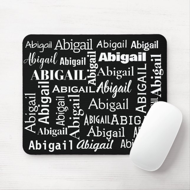White ABIGAIL Name On Black Mouse Mat (With Mouse)