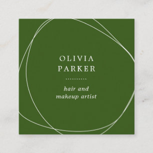 White Abstract Circle   Forest Green Square Business Card
