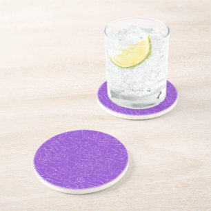 white abstract curved lines on a purple background coaster
